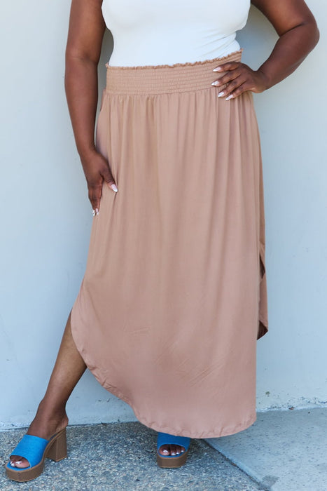 Doublju Comfort Princess High Waist Scoop Hem Maxi Skirt in Tan  Jessie Knowles