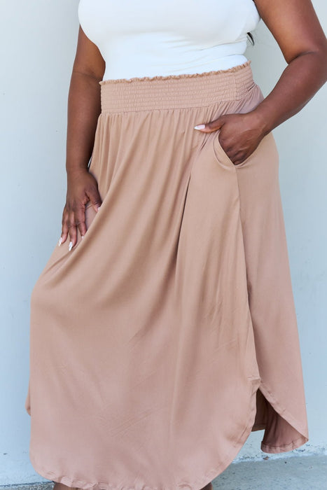 Doublju Comfort Princess High Waist Scoop Hem Maxi Skirt in Tan  Jessie Knowles