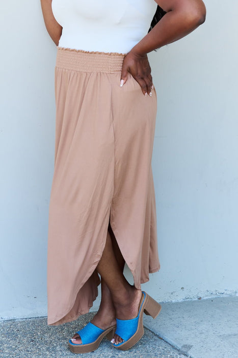 Doublju Comfort Princess High Waist Scoop Hem Maxi Skirt in Tan  Jessie Knowles