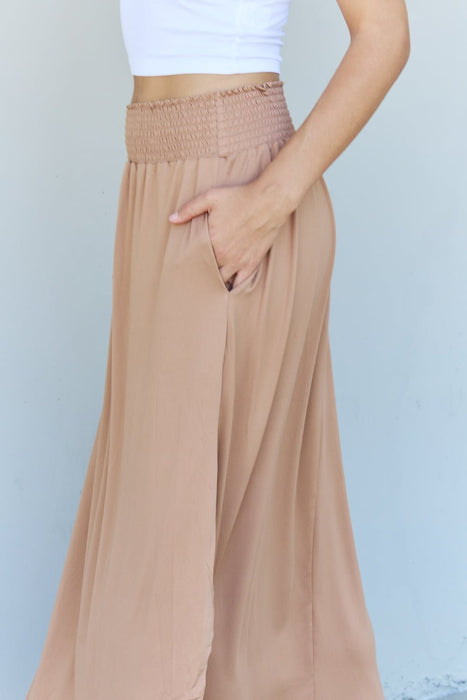 Doublju Comfort Princess High Waist Scoop Hem Maxi Skirt in Tan  Jessie Knowles