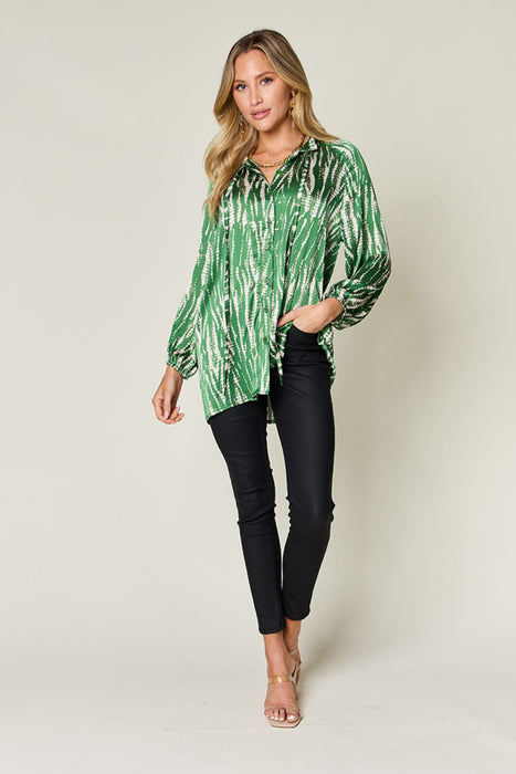 Double Take Full Size Printed Button Up Long Sleeve Shirt  Jessie Knowles