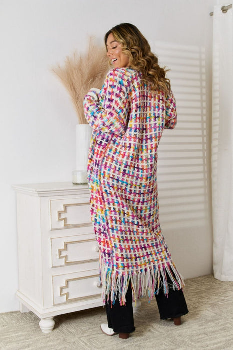 Angel Wings Multicolored Open Front Fringe Hem Cardigan SWEATER Jessie Knowles