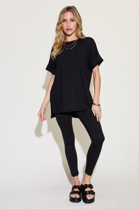 Zenana Plus Size Short Sleeve Slit T-Shirt and Leggings Lounge Set  Jessie Knowles