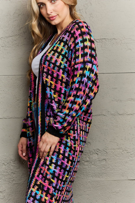 Angel Wings Multicolored Open Front Fringe Hem Cardigan SWEATER Jessie Knowles