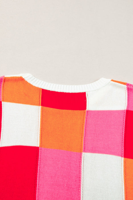 Color Block Round Neck Cap Sleeve Knit Top  Jessie Knowles