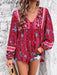 Devine Printed Tie Neck Long Sleeve Blouse  Jessie Knowles