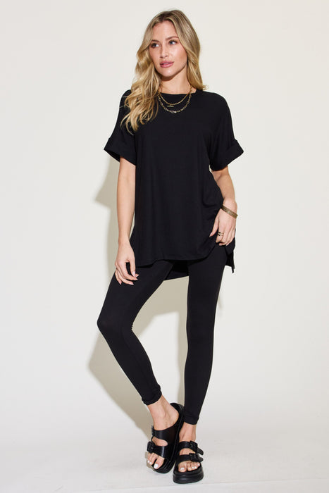 Zenana Plus Size Short Sleeve Slit T-Shirt and Leggings Lounge Set  Jessie Knowles