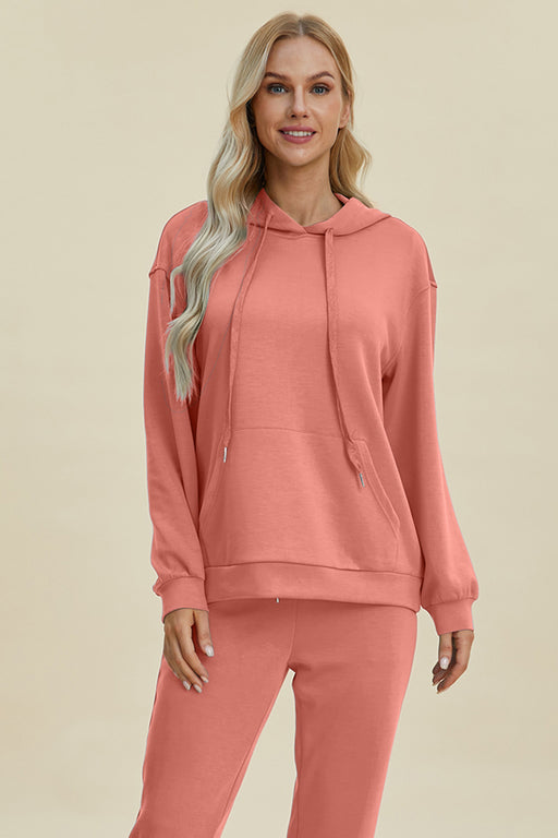 Basic Bae Air Scuba Drawstring Long Sleeve Hoodie with Kangaroo Pocket TOPS Jessie Knowles