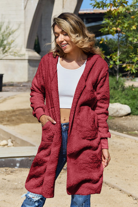 Double Take Full Size Hooded Teddy Bear Jacket with Thumbholes  Jessie Knowles