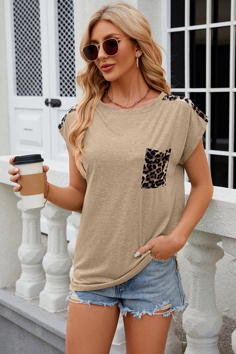 Leopard Round Neck Cap Sleeve T-Shirt  Jessie Knowles