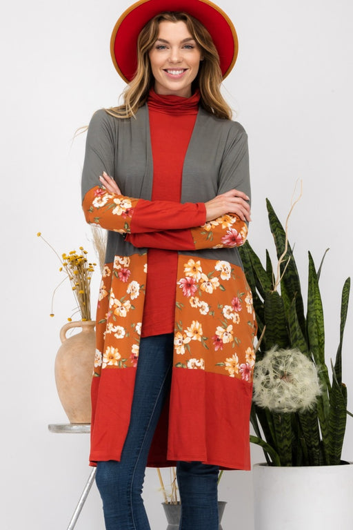 Celeste Floral Color Block Open Front Cardigan TOPS Jessie Knowles