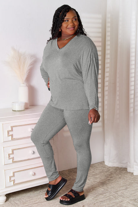 Basic Bae Bamboo Full Size V-Neck Long Sleeve Top and Pants Lounge Set  Jessie Knowles