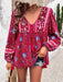 Devine Printed Tie Neck Long Sleeve Blouse  Jessie Knowles