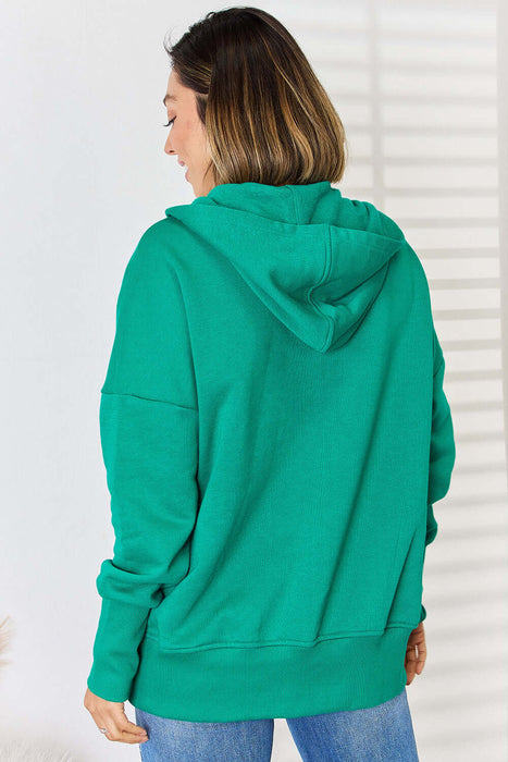 Zenana Half Snap Long Sleeve Hoodie  Jessie Knowles