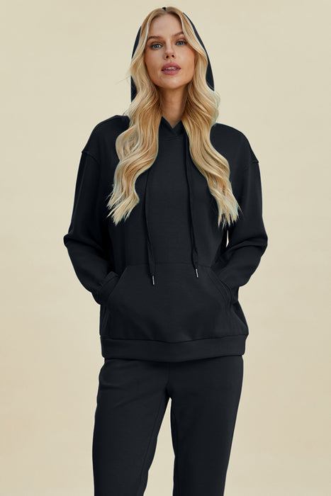 Basic Bae Air Scuba Drawstring Long Sleeve Hoodie with Kangaroo Pocket TOPS Jessie Knowles