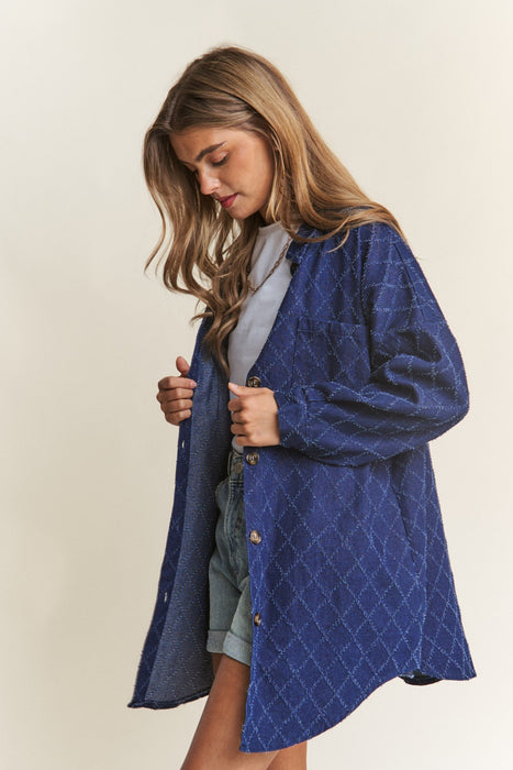 J.NNA Rhombus Stitched Button Up Denim Shacket  Jessie Knowles