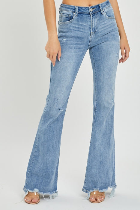 Risen Full Size High Rise Frayed Hem Flare Jeans  Jessie Knowles