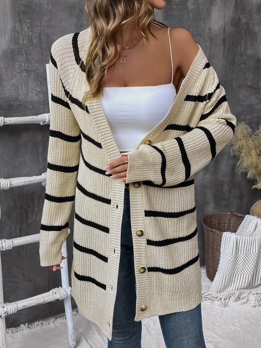 Perfee Striped Button Up Long Sleeve Cardigan  Jessie Knowles