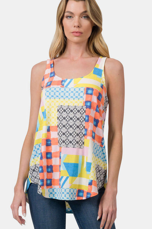 Zenana Printed Round Neck Curved Hem Tank  Jessie Knowles