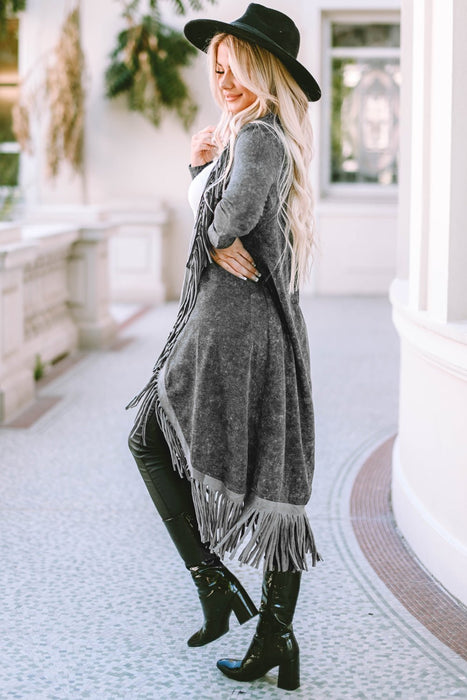 Fringe Detail Long Sleeve Cardigan  Jessie Knowles