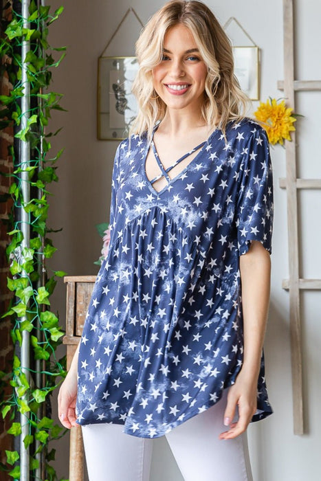 Heimish Short Sleeve Crisscross Star Babydoll Top  Jessie Knowles