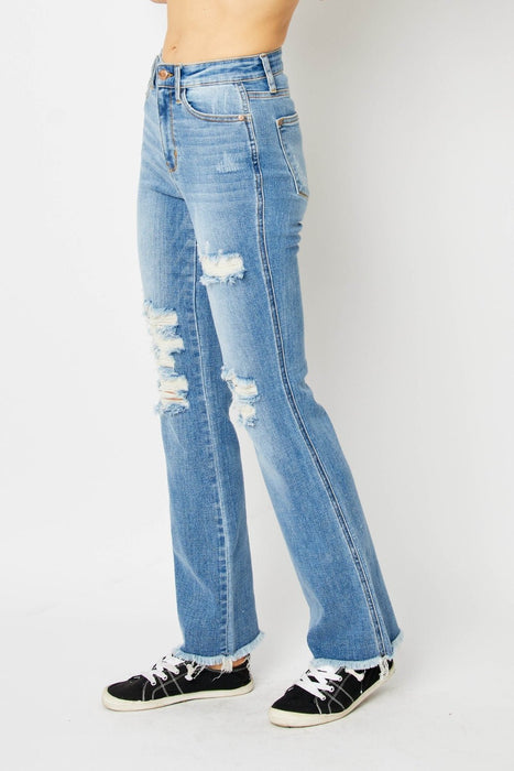 Judy Blue Distressed Raw Hem Bootcut Jeans BOTTOMS Jessie Knowles