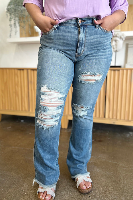 Judy Blue Distressed Raw Hem Bootcut Jeans BOTTOMS Jessie Knowles