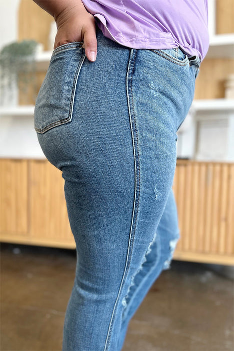 Judy Blue Distressed Raw Hem Bootcut Jeans BOTTOMS Jessie Knowles