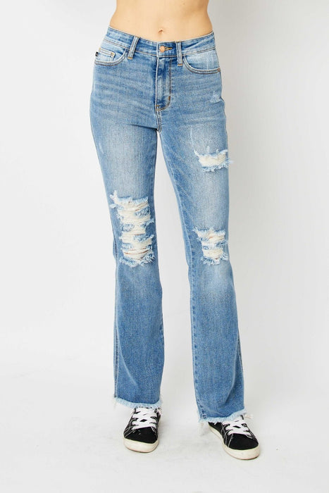 Judy Blue Distressed Raw Hem Bootcut Jeans BOTTOMS Jessie Knowles