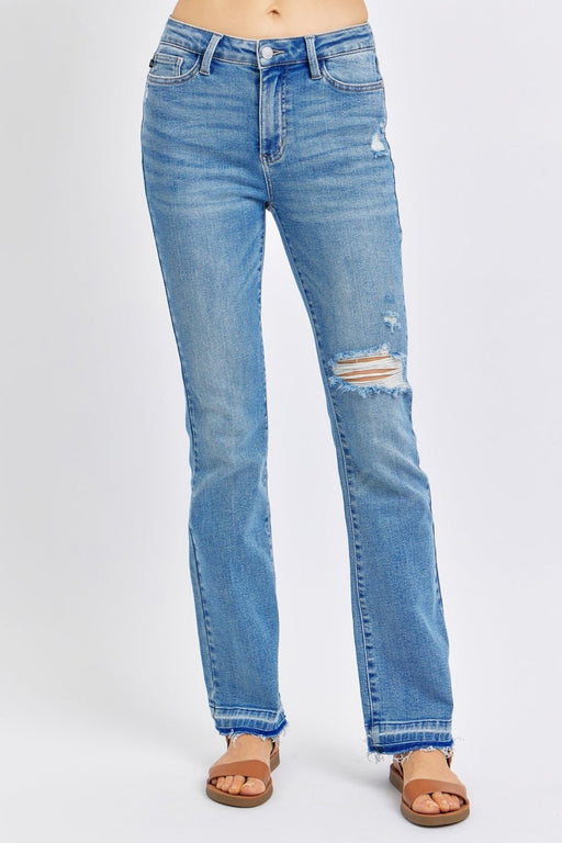 Judy Blue Mid Rise Destroyed Hem Distressed Jeans BOTTOMS Jessie Knowles