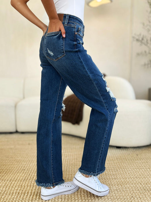 Judy Blue Mid Rise Distressed Raw Hem Jeans BOTTOMS Jessie Knowles