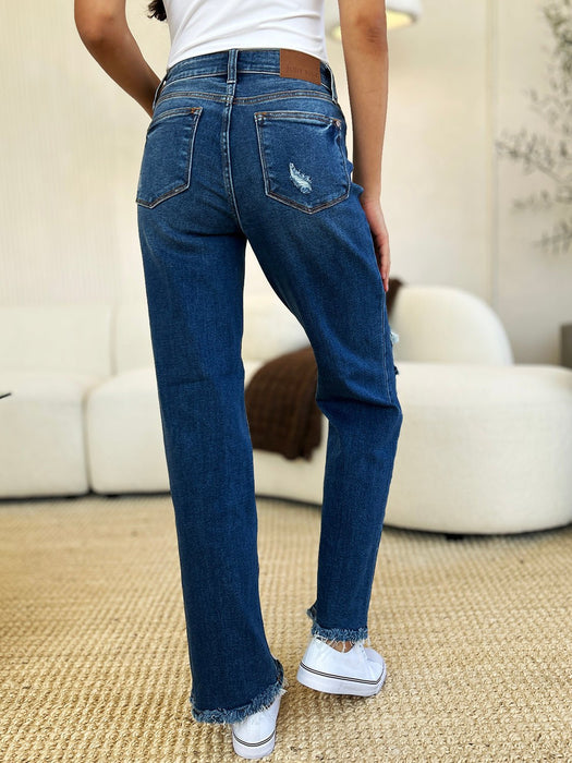 Judy Blue Mid Rise Distressed Raw Hem Jeans BOTTOMS Jessie Knowles