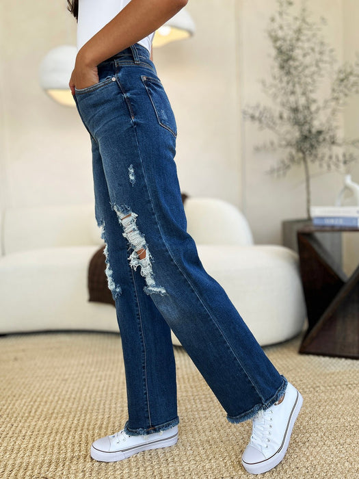 Judy Blue Mid Rise Distressed Raw Hem Jeans BOTTOMS Jessie Knowles