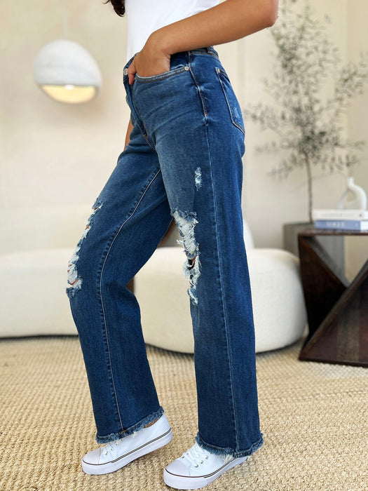 Judy Blue Mid Rise Distressed Raw Hem Jeans BOTTOMS Jessie Knowles