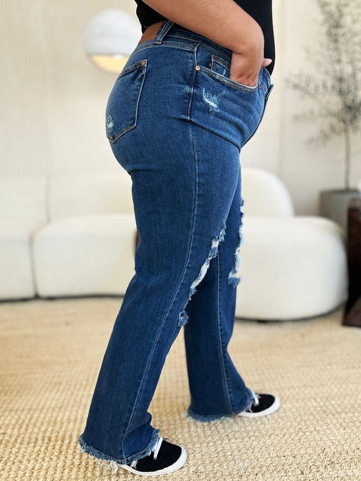 Judy Blue Mid Rise Distressed Raw Hem Jeans BOTTOMS Jessie Knowles