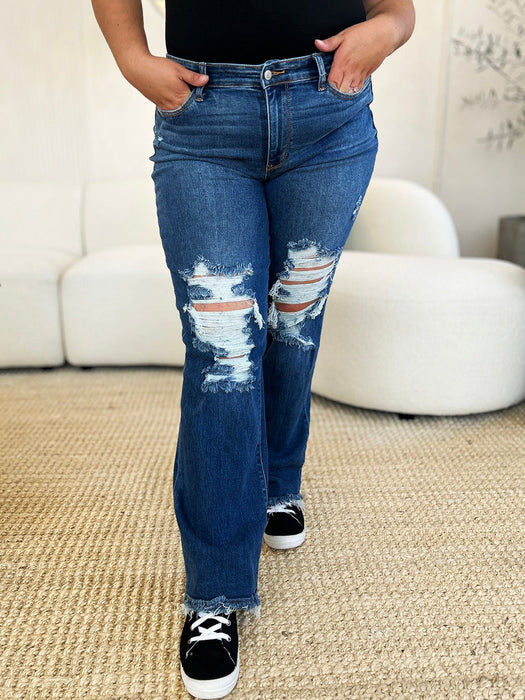 Judy Blue Mid Rise Distressed Raw Hem Jeans BOTTOMS Jessie Knowles