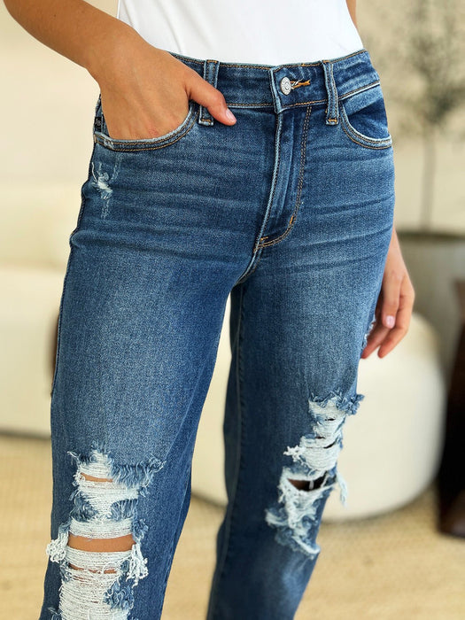 Judy Blue Mid Rise Distressed Raw Hem Jeans BOTTOMS Jessie Knowles