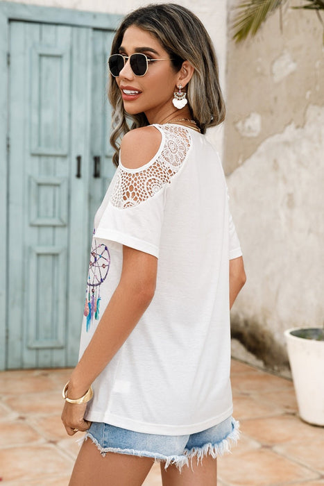 Lace Detail Round Neck Cold Shoulder Blouse  Jessie Knowles