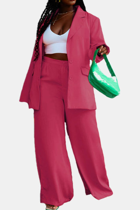 Lapel Collar Buttoned Blazer and Long Pants Set SETS Jessie Knowles