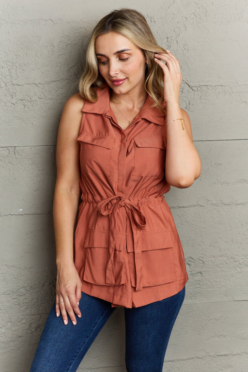 Ninexis Follow The Light Sleeveless Collared Button Down Top  Jessie Knowles