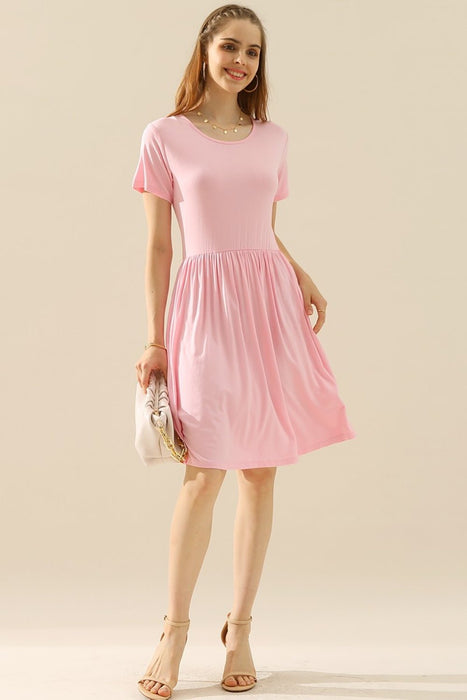 Ninexis Round Neck Ruched Dress with Pockets  Jessie Knowles