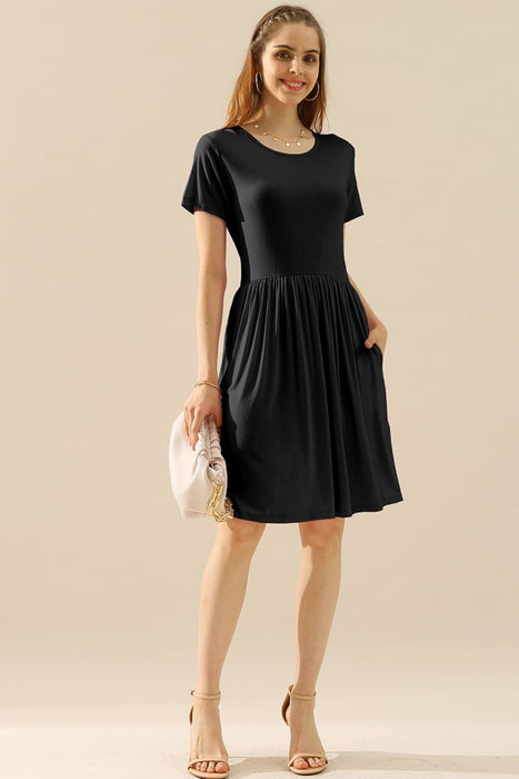 Ninexis Round Neck Ruched Dress with Pockets  Jessie Knowles