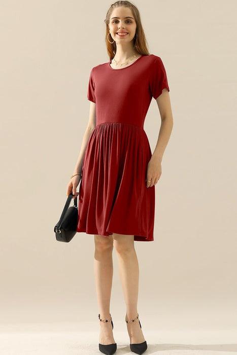 Ninexis Round Neck Ruched Dress with Pockets  Jessie Knowles