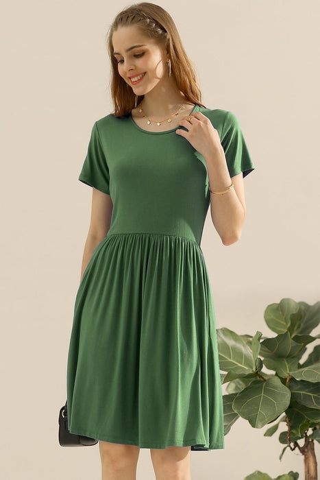 Ninexis Round Neck Ruched Dress with Pockets  Jessie Knowles