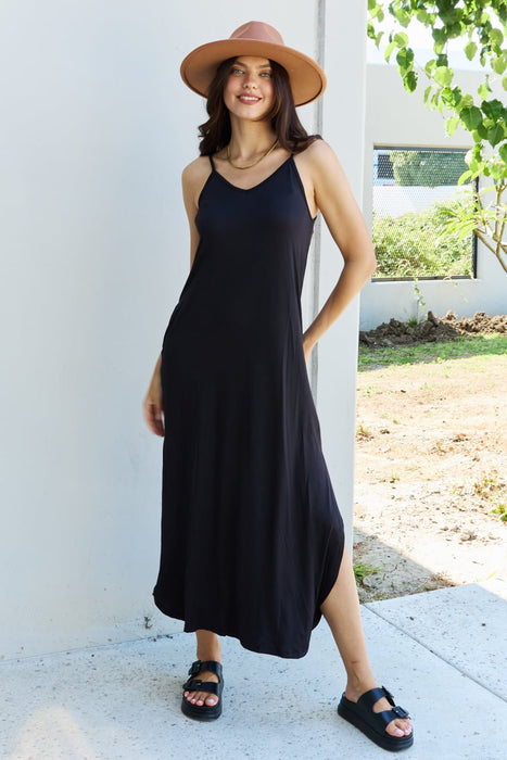 Ninexis Good Energy Cami Side Slit Maxi Dress in Black DRESSES Jessie Knowles