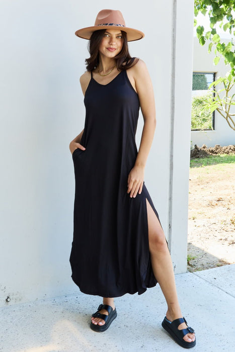 Ninexis Good Energy Cami Side Slit Maxi Dress in Black DRESSES Jessie Knowles