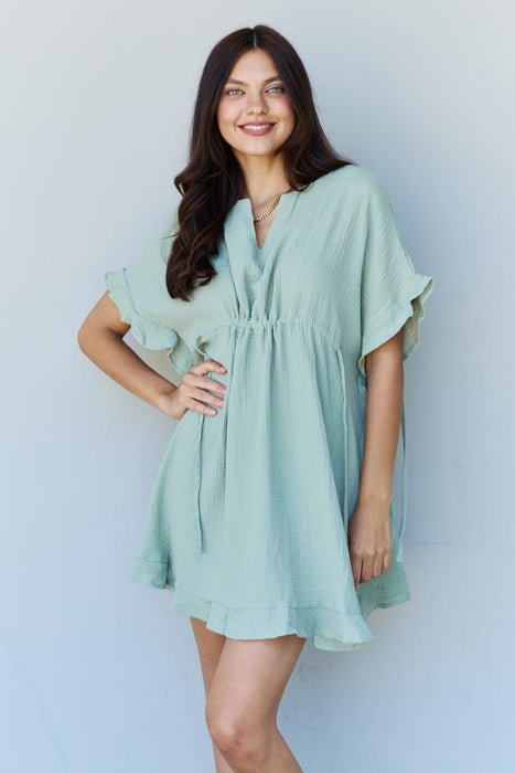 Ninexis Out Of Time Ruffle Hem Dress with Drawstring Waistband in Light Sage SWIMWEAR Jessie Knowles