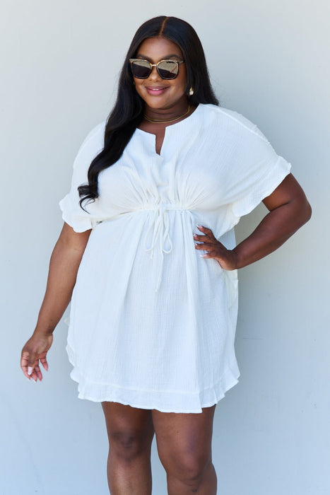 Ninexis Out Of Time Ruffle Hem Dress with Drawstring Waistband in White DRESSES Jessie Knowles