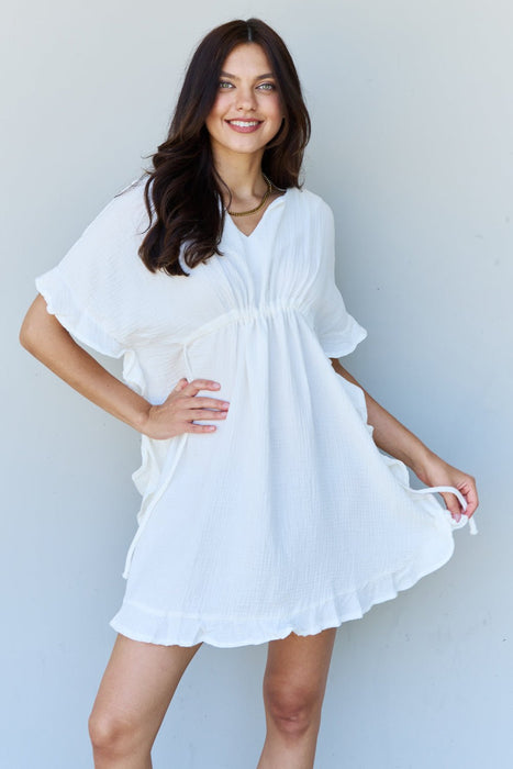 Ninexis Out Of Time Ruffle Hem Dress with Drawstring Waistband in White DRESSES Jessie Knowles