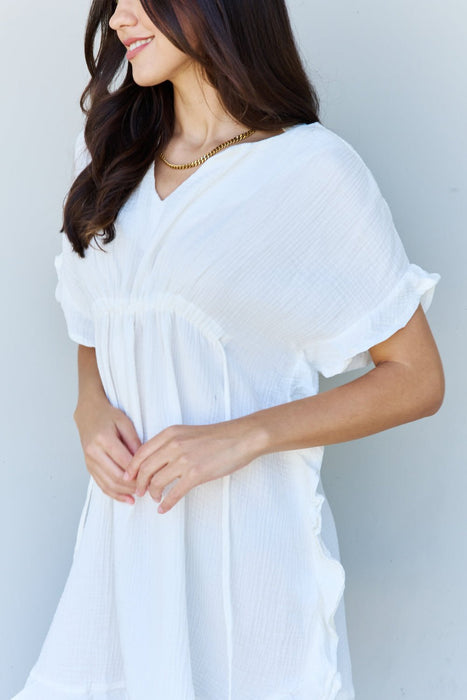 Ninexis Out Of Time Ruffle Hem Dress with Drawstring Waistband in White DRESSES Jessie Knowles